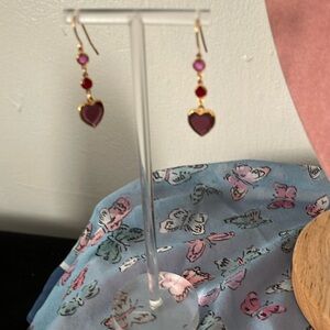 ONE OF A KIND NEVER MANUFACTURED SAMPLE -Gold and Pink glass Heart Drop Earrings
